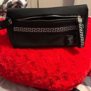 Versace Black and Silver Greek Bag